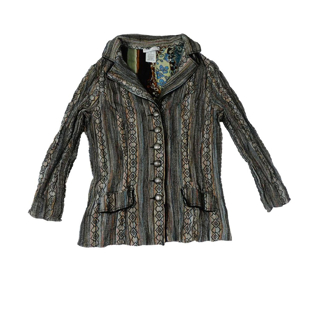 Alberto Makali Textured Tribal Stripe Button Jacket Womens Boutique Blazer Small